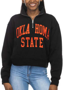 Oklahoma State Cowboys Womens Black Cropped Sport Fleece 1/4 Zip Pullover