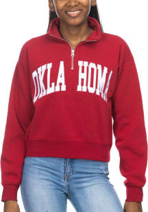 Oklahoma Sooners Womens Crimson Cropped Sport Fleece 1/4 Zip Pullover