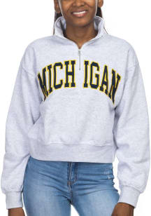 Womens Grey Michigan Wolverines Cropped Sport Fleece 1/4 Zip Pullover