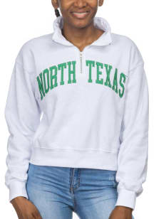 North Texas Mean Green Womens White Cropped Sport Fleece 1/4 Zip Pullover