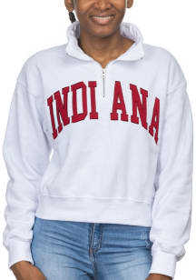 Indiana Hoosiers Womens White Cropped Sport Fleece 1/4 Zip Pullover