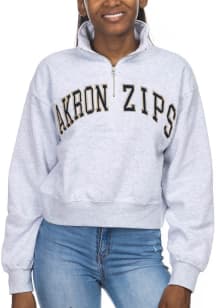 Akron Zips Womens Grey Cropped Sport Fleece 1/4 Zip Pullover