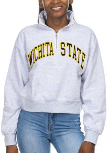 Wichita State Shockers Womens Grey Cropped Sport Fleece 1/4 Zip Pullover