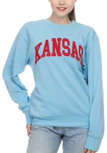 Kansas Jayhawks Womens Light Blue Sport Fleece Crew Sweatshirt