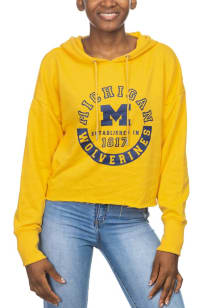 Michigan Wolverines Womens Gold Cropped French Terry Hooded Sweatshirt