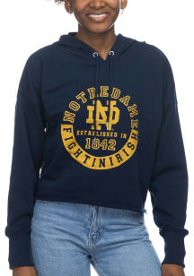 Notre Dame Fighting Irish Womens Navy Blue Cropped French Terry Hooded Sweatshirt