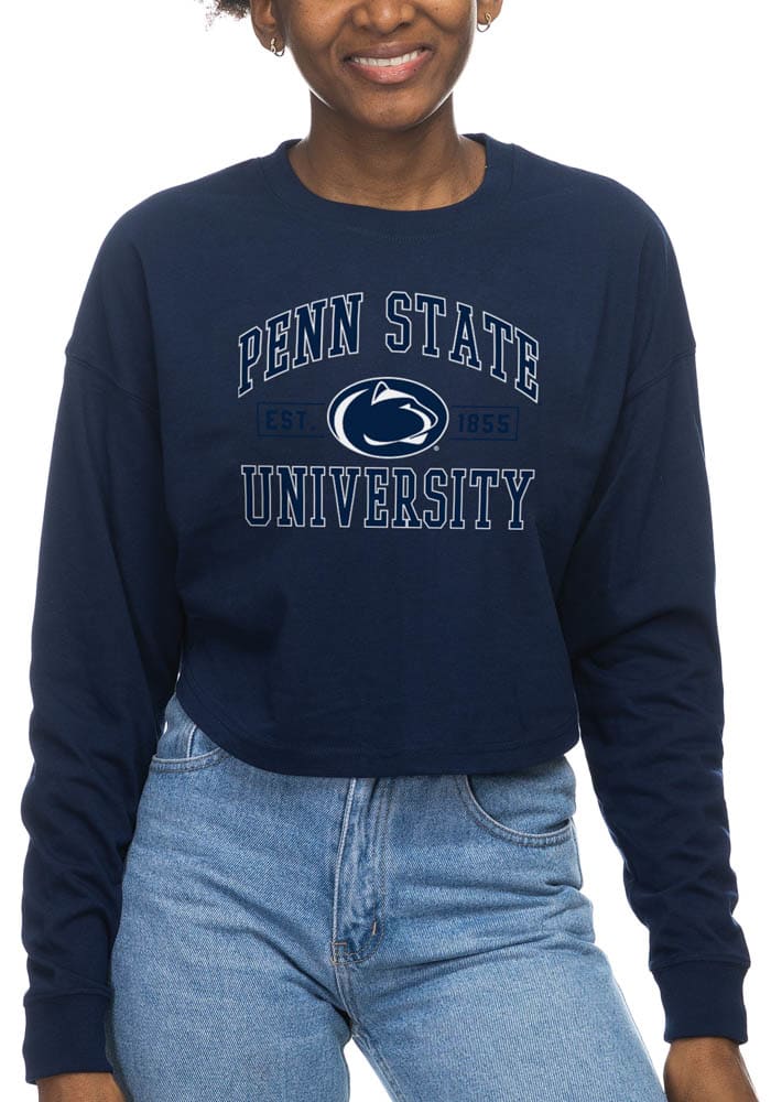 Penn State Nittany Lions Womens Navy Blue Drop Shoulder Cropped LS Tee