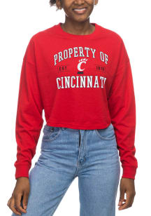 Cincinnati Bearcats Womens Red Drop Shoulder Cropped LS Tee