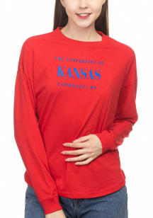 Kansas Jayhawks Womens Red Drop Shoulder LS Tee