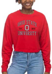 Ohio State Buckeyes Womens Red Drop Shoulder Cropped LS Tee