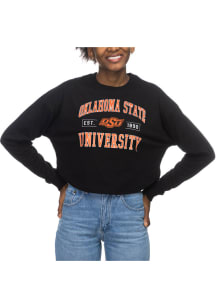 Oklahoma State Cowboys Womens Black Drop Shoulder Cropped LS Tee