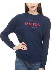 Dayton Flyers Womens Navy Blue Drop Shoulder LS Tee