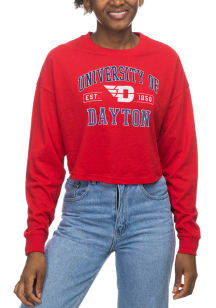 Dayton Flyers Womens Red Drop Shoulder Cropped LS Tee
