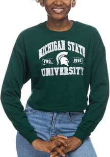 Michigan State Spartans Womens Green Drop Shoulder Cropped LS Tee