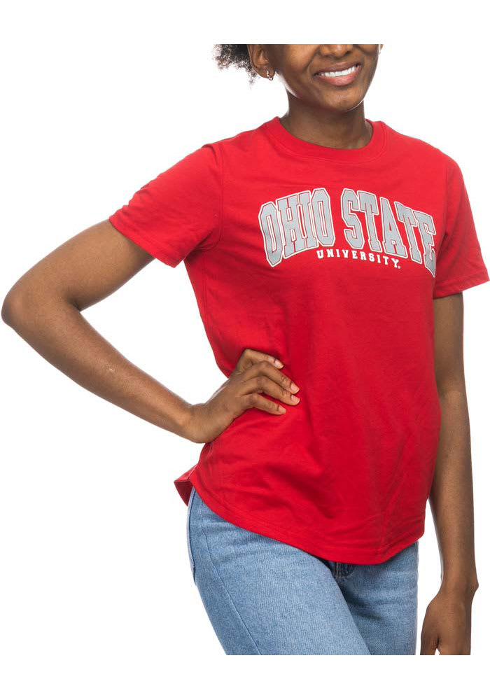 Ohio State Buckeyes Womens Red Scoop Bottom Short Sleeve T-Shirt