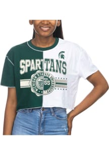 Michigan State Spartans Womens Green Crop Patchwork Short Sleeve T-Shirt