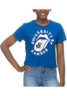 Kansas Jayhawks Womens Blue Crop Short Sleeve T-Shirt