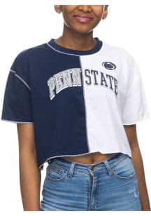 Penn State Nittany Lions Womens Navy Blue Crop Patchwork Short Sleeve T-Shirt