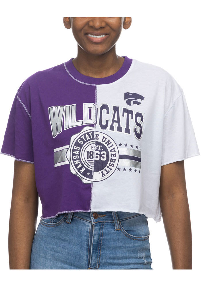 K-State Wildcats Womens Purple Crop Patchwork Short Sleeve T-Shirt