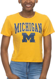 Michigan Wolverines Womens Gold Crop Short Sleeve T-Shirt