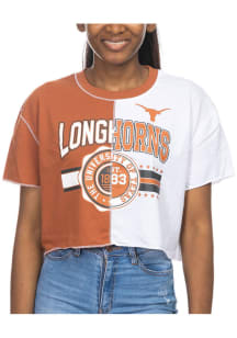 Texas Longhorns Womens Burnt Orange Crop Patchwork Short Sleeve T-Shirt