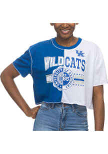 Kentucky Wildcats Womens Blue Crop Patchwork Short Sleeve T-Shirt