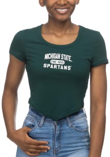Michigan State Spartans Womens Green Crop V Hem Short Sleeve T-Shirt