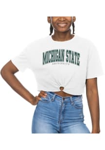 Michigan State Spartans Womens White Crop Ring Hem Short Sleeve T-Shirt