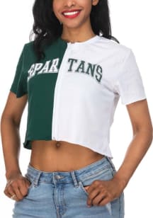 Michigan State Spartans Womens  Crop Colorblock Zipper Short Sleeve T-Shirt