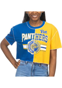 Pitt Panthers Womens Blue Crop Patchwork Short Sleeve T-Shirt