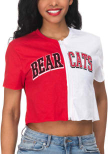 Cincinnati Bearcats Womens Red Crop Colorblock Zipper Short Sleeve T-Shirt