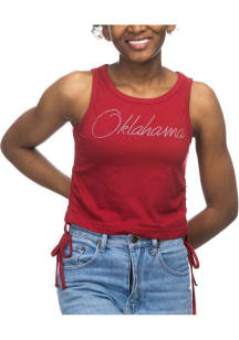 Oklahoma Sooners Womens Crimson Rhinestone Side Rouche Tank Top