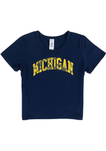 Michigan Wolverines Girls Navy Blue Tie Dye Wordmark Short Sleeve Tee