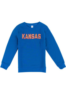 Kansas Jayhawks Girls Blue Floral Long Sleeve Sweatshirt