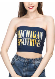 Michigan Wolverines Womens Navy Blue Tube Top Tank Top