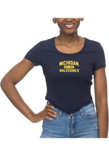 Michigan Wolverines Womens Navy Blue Crop V Hem Short Sleeve T-Shirt