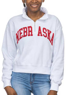 Womens White Nebraska Cornhuskers Cropped Sport Fleece Qtr Zip