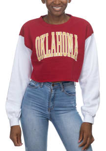 Oklahoma Sooners Womens White Crop Colorblock Sleeve Crew Sweatshirt