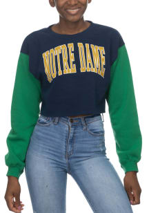 Notre Dame Fighting Irish Womens White Crop Colorblock Sleeve Crew Sweatshirt