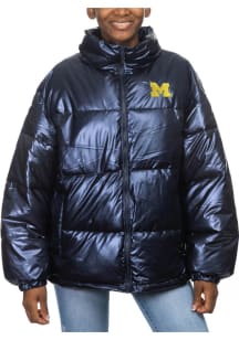 Michigan Wolverines Womens Navy Blue Puffer Heavy Weight Jacket