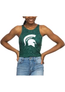 Michigan State Spartans Womens Green Swirl First Down Tank Top
