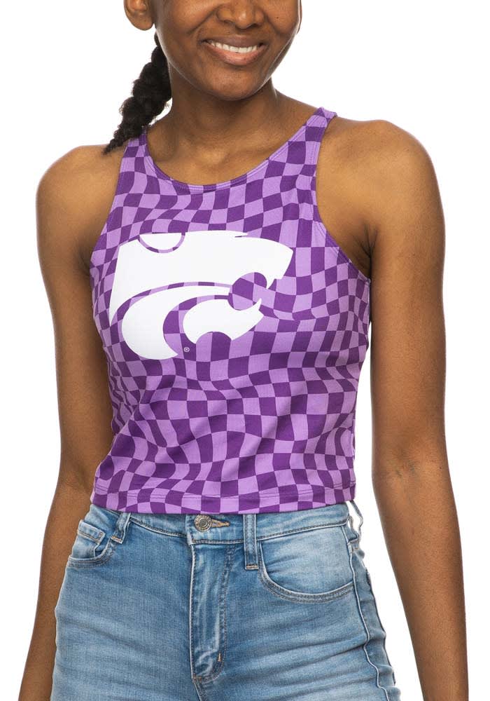 K-State Wildcats Womens Lavender Checkered First Down Tank Top