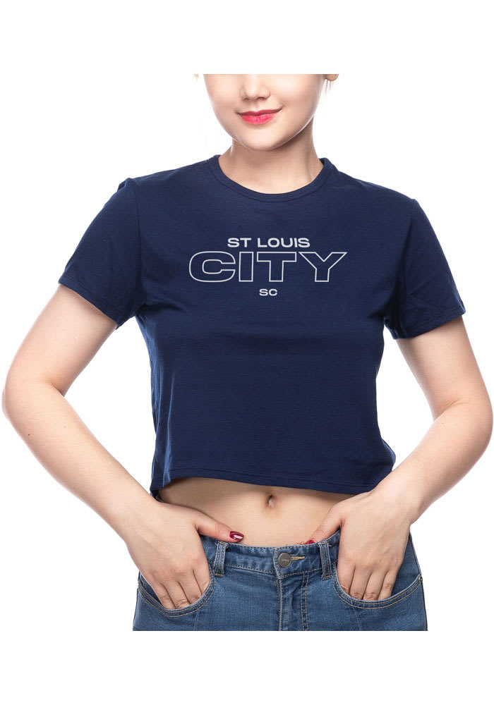 St Louis City SC Womens Navy Blue Crop Short Sleeve T-Shirt