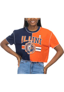 Illinois Fighting Illini Womens Navy Blue Colorblock Short Sleeve T-Shirt