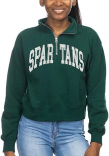 Womens Green Michigan State Spartans Cropped Sport Qtr Zip