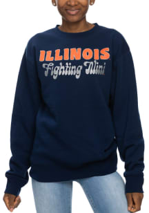 Illinois Fighting Illini Womens Navy Blue Glitter Sport Crew Sweatshirt