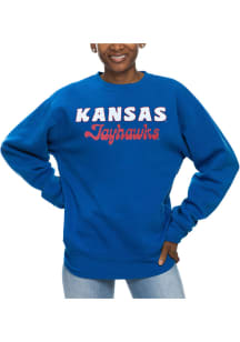 Kansas Jayhawks Womens Blue Glitter Sport Crew Sweatshirt