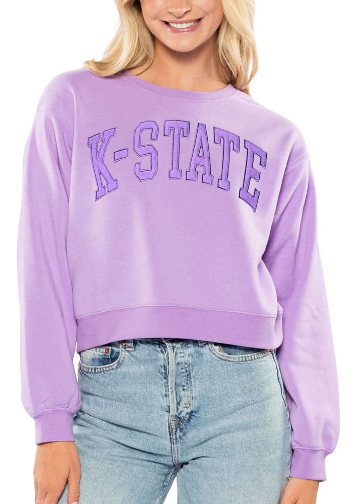 K-State Wildcats Womens Lavender Cropped Sport Crew Sweatshirt