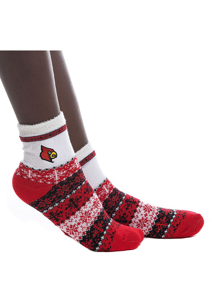 Louisville Cardinals College Women's Pro Stripe Crew Fuzzy Socks