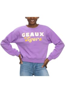 LSU Tigers Womens Lavender Glitter Cropped Sport Crew Sweatshirt